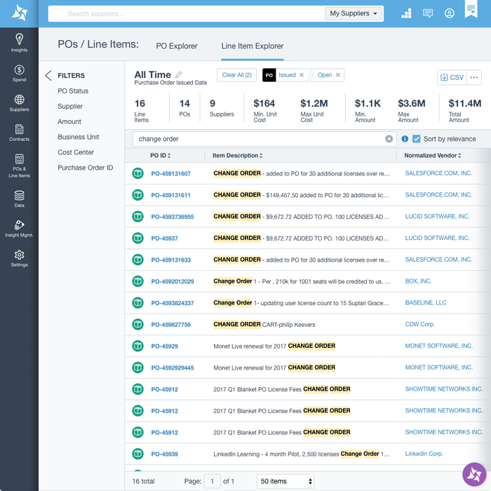 搜索所有PO线项目